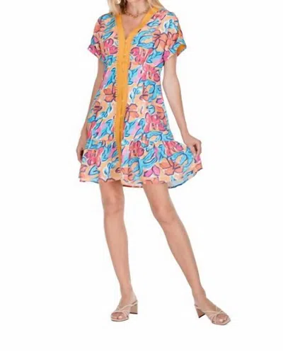 Joy Joy Women's V Neck Trimmed Dress In Trop Bliss In Multi