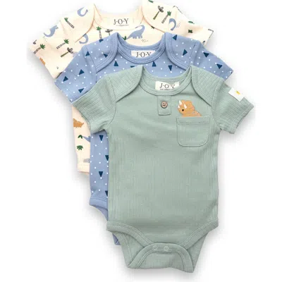 Joy Just Organic You Babies'  3-pack Assorted Bodysuits In Beige/blue/green Assorted