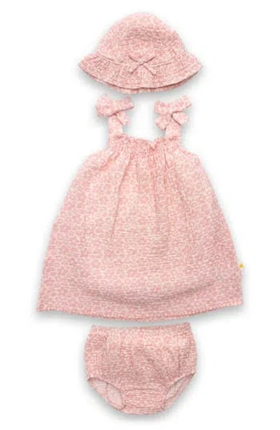 Joy Just Organic You Babies'  Gauze Organic Cotton Dress, Bloomers & Hat Set In Pink