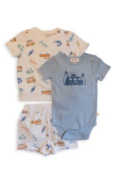Joy Just Organic You Babies'  Organic Cotton Bodysuit, Top & Shorts Set In Blue