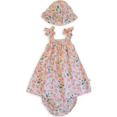 Joy Just Organic You Babies'  Organic Cotton Gauze Dress, Bloomers & Sun Hat Set In Multi