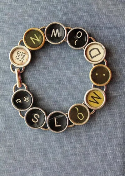 Joy Sparks Designs Women's Slow Down Typewriter Key Bracelet In Black / Gold