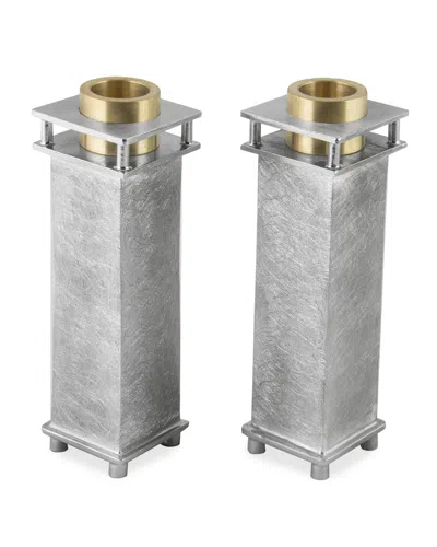 Joy Stember Metal Arts Studio Medium Square Candle Holders, Set Of 2 In Sanded