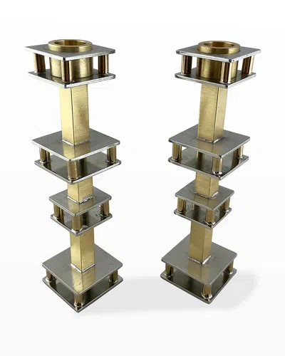 Joy Stember Metal Arts Studio Sylvia Candle Holders By Joy Stember In Pewter And Brass