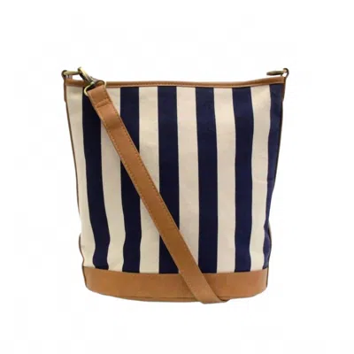 Joy Susan Women's Awning Stripe Bucket Canvas Bag In Navy In Blue