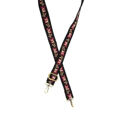 Joy Susan Women's Wide Guitar Straps In Ruby Abstract Orchid Embroidered In Multi