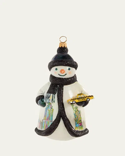Joy To The World Collectibles New York Snowman Holding A Yellow Taxi Christmas Ornament In Multi