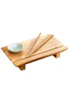 Joyce Chen 3pc Burnished Real Sushi Board Set. 3pc Set Includes A Real Sushi Board, Ceramic Soy Sauce Dish, Pai In Natural
