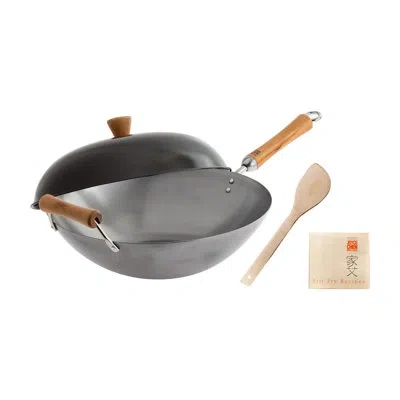Joyce Chen 4 - Piece Uncoated Carbon Steel Wok Set With Lid In Black