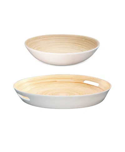 Joyce Chen Lexa Bamboo 2-pc. Handcrafted Serving Tray Set In White