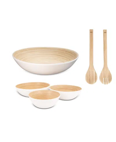 Joyce Chen Lexa Bamboo 6 Piece Handcrafted Bowl Set In White