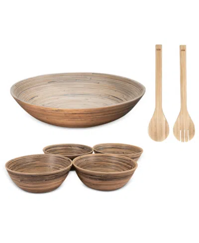 Joyce Chen Lexa Bamboo 7 Piece Handcrafted Salad Serving Bowl Set In Black