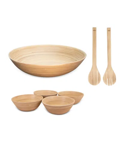 Joyce Chen Lexa Bamboo 7 Piece Handcrafted Salad Serving Bowl Set In Sand