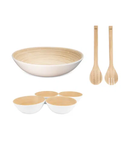 Joyce Chen Lexa Bamboo 7 Piece Handcrafted Salad Serving Bowl Set In White