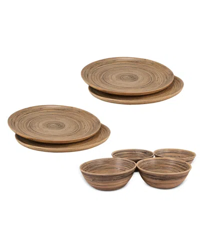 Joyce Chen Lexa Bamboo 8-pc. Handcrafted Plate And Salad Bowl Set In Brown