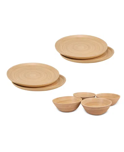 Joyce Chen Lexa Bamboo 8-pc. Handcrafted Plate And Salad Bowl Set In Neutral
