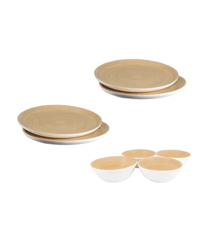 Joyce Chen Lexa Bamboo 8-pc. Handcrafted Plate And Salad Bowl Set In Nude
