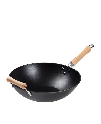 Joyce Chen Preseasoned Cast Iron Flat Bottom Wok With Maple Handle, 23.25 L X 14 W X 6 H In Black