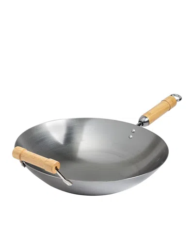Joyce Chen Round Bottom Carbon Steel Wok With Birch Handles, 23 L X 14 W X 5.5 H In Silver
