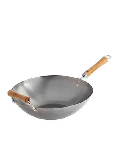 Joyce Chen Uncoated Carbon Steel Flat Bottom Wok With Birch Handles, 23.5 L X 14 W X 5.5 H In Silver