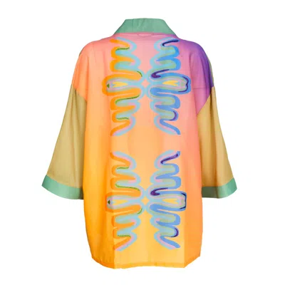 Joy-es Women's Sunset Psychedelic Silky Kimono In Green