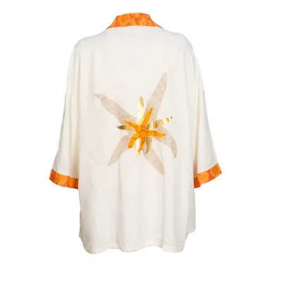 Joy-es Women's White Golden Starfish Premium Kimono