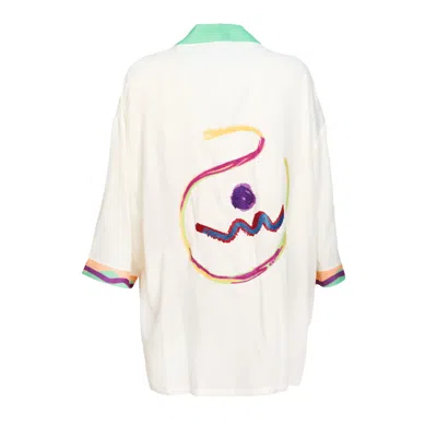Joy-es Women's White The Calligraphy Kimono - Artisan Embroidered Cotton