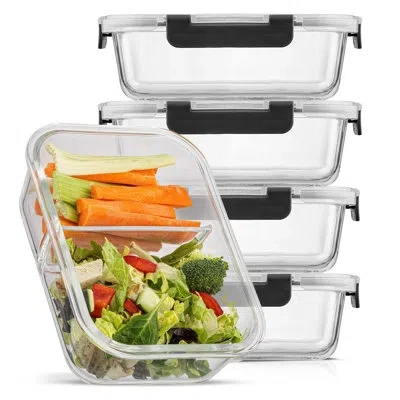 Joyjolt 10-piece 2-section Glass Food Storage Container In Black