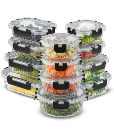 Joyjolt 24-piece Fluted Food Storage Container Set With Lids In Black