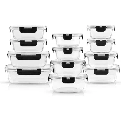 Joyjolt 24-piece Glass Food Storage Containers With Airtight Lids In Clear/black