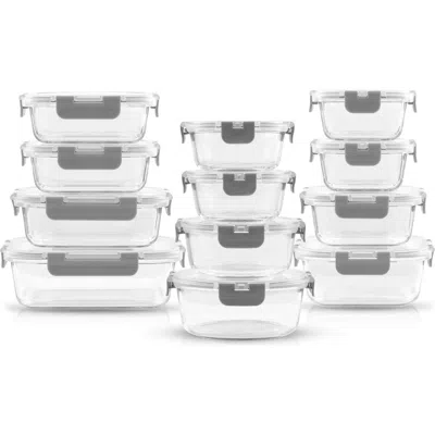 Joyjolt 24-piece Glass Food Storage Containers With Airtight Lids In Clear/light Grey