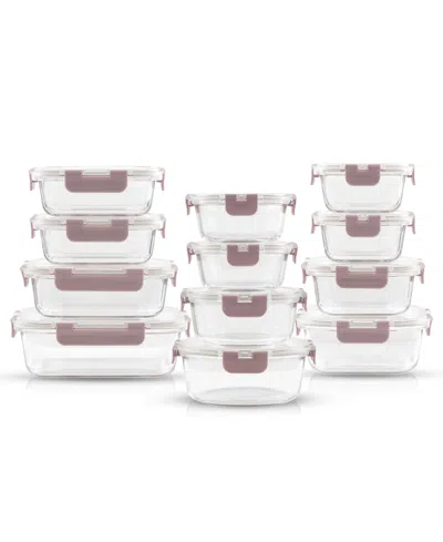 Joyjolt 24-piece Glass Storage Containers With Lids In Pink