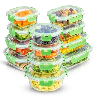 Joyjolt 24-piece Glass Storage Container Kitchen Food Storage Set With Lids In Green