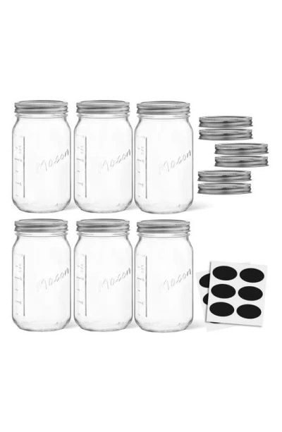 Joyjolt 42-piece Wide Mouth Mason Jars With Airtight Lids In Gray