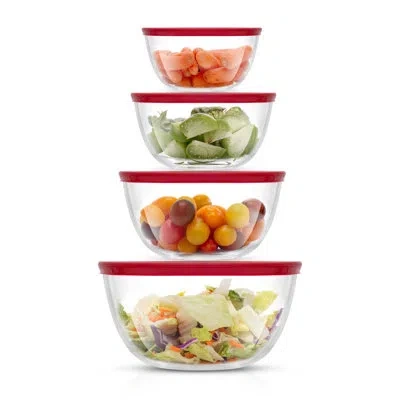 Joyjolt 8-piece Glass Mixing Bowls With Lids In Red