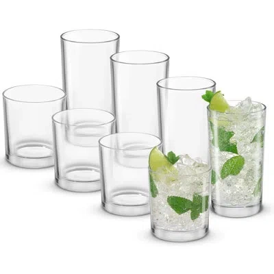 Joyjolt Alain 8-piece Highball And Dof Drinkware Glasses In Clear