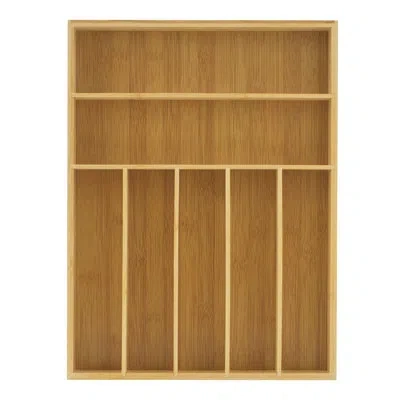 Joyjolt Bamboo Drawer Organizer, 7-compartment Silverware Organizer, Cutlery And Utensil Organizer, Drawer O In Brown