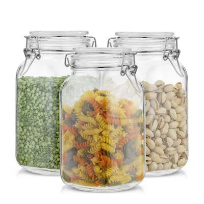 Joyjolt Brightware Food Storage Jars With Airtight Lids Set – 52 oz – Set Of 3 In Clear