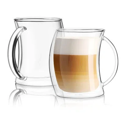 Joyjolt Caleo Double Wall Latte Glasses, 13.5oz. In Clear