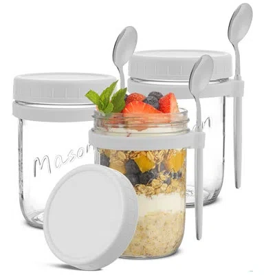 Joyjolt Dawn Overnight Oats Container Storage Jar, 16oz In White