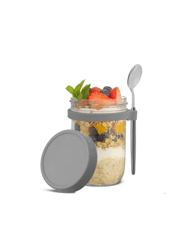 Joyjolt Dawn Overnight Oats Glass Containers, 16 Oz, Set Of 3 In Gray