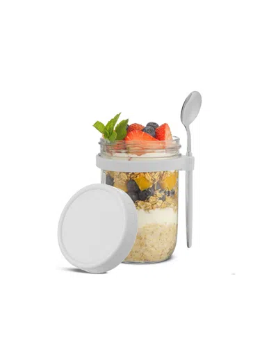 Joyjolt Dawn Overnight Oats Glass Containers, 16 Oz, Set Of 3 In White