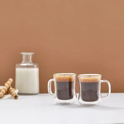 Joyjolt Diner Double Wall Insulated Coffee Mugs And Glasses - 13.5 oz - Set Of 2 In Transparent