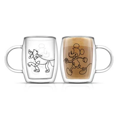 Joyjolt Disney Mickey & Pluto Aroma Glass Mugs In Clear