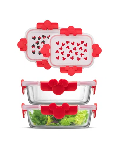 Joyjolt Disney Mickey Minnie Food Storage Containers, Set Of 2 In Red