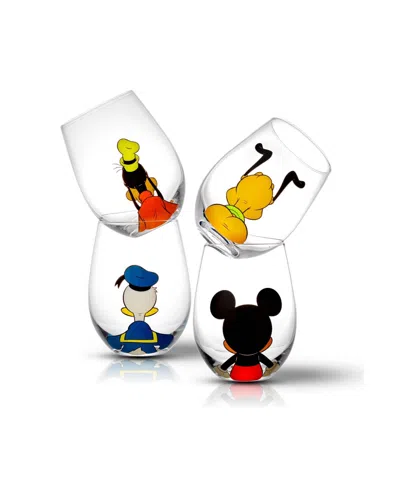 Joyjolt Disney Mickey Mouse & Friends Squad Stemless Drinking Glasses, Set Of 4 In Transparent