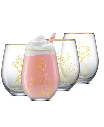 Joyjolt Disney Princess Sketch Stemless Wine Glasses, Set Of 4 In Gold