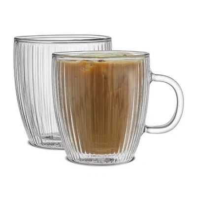 Joyjolt Fluted Savor Double Wall 2-pc. Coffee Mug In White