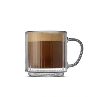 Joyjolt Fluted Stackable Double Wall Glass Mugs With Handle, 5.5oz, Set Of 2 In Clear