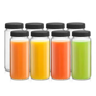 Joyjolt Glass Juice Bottles With Black Lids, 16oz